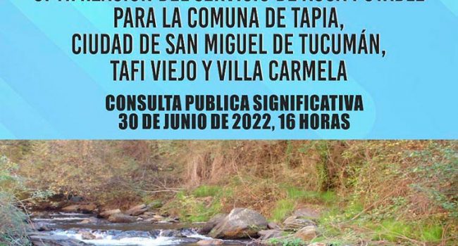 Proyecto optimización del servicio de agua potable para la Comuna de Tapia, ciudad de San Miguel de Tucumán, Tafí Viejo y Villa Carmela